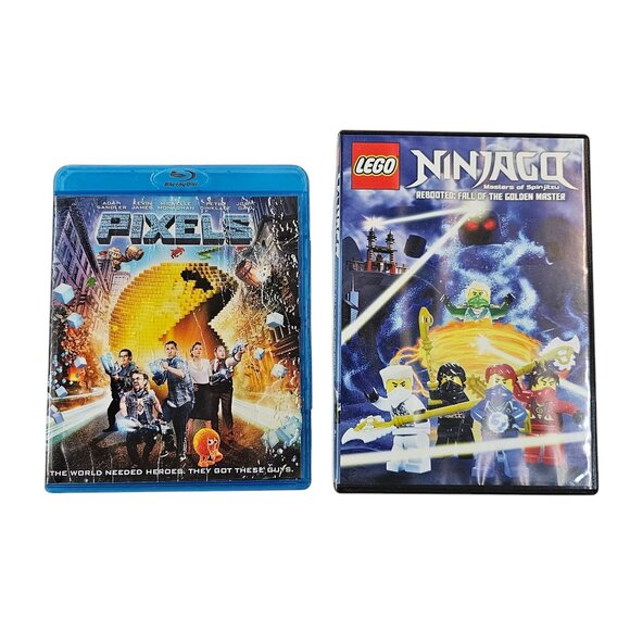 Pixels Adam Sandler Blu Ray LEGO Ninjago Fall Of The Golden Master DVD Movie Lot - Picture 1 of 12
